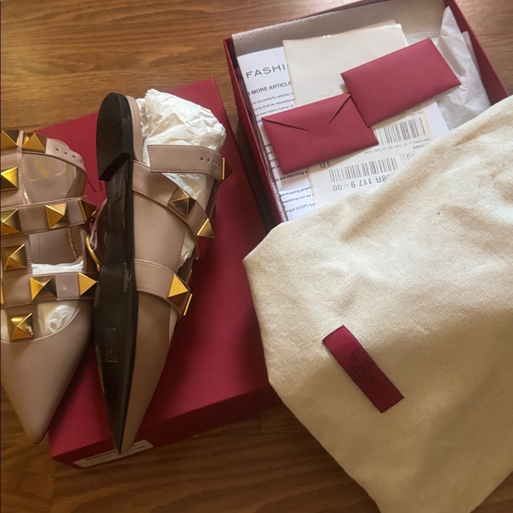 Valentino Nude Flats with Roman Gold Studs - Picture 4 of 5